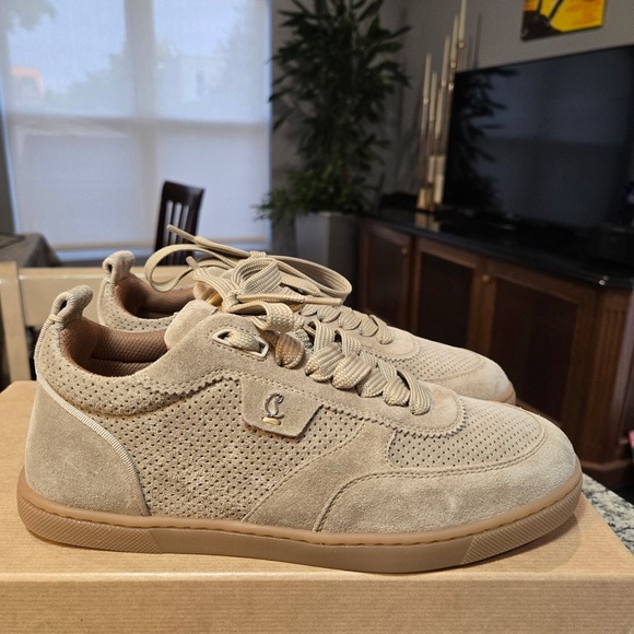 NEW Christian Louboutin Light Beige Suede Tutti Rui Sneakers Size 37.5 - Picture 8 of 12